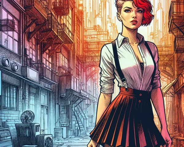 Confident Woman in Vibrant Urban Alley Setting