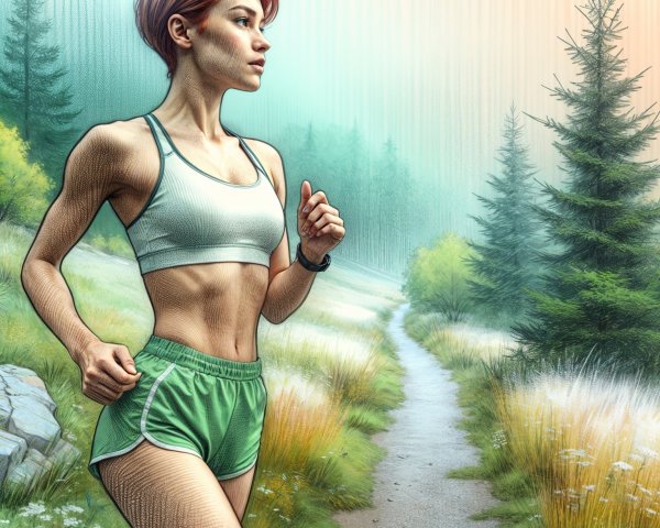 Jogging in a Misty Forest Path with Lush Greenery