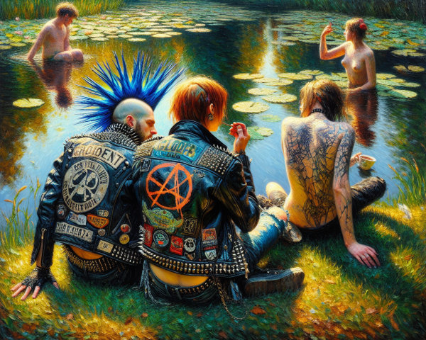 Pond Scene with Punk Youth in Nature Setting