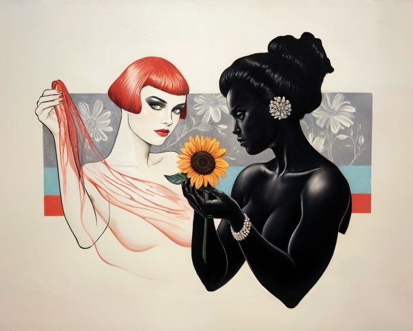 Women in Contrasting Styles with Floral Background