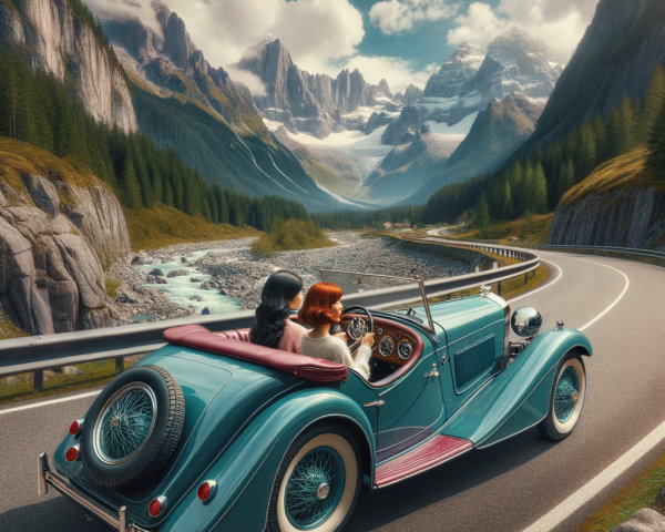 Vintage Convertible on Scenic Mountain Road