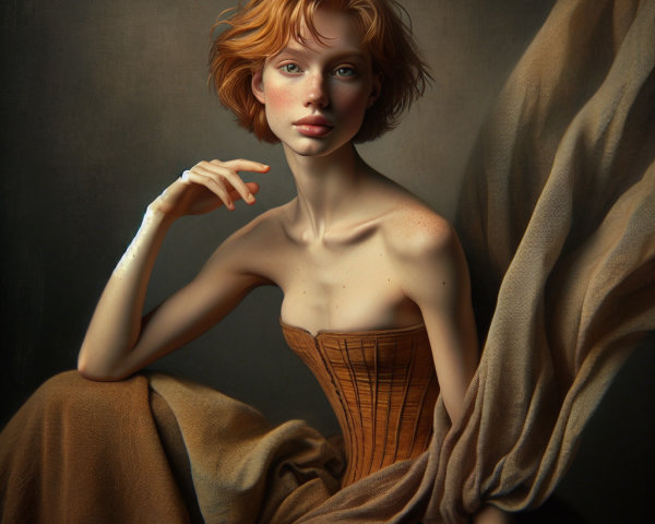 Portrait of a Young Woman in Elegant Corset and Drapes