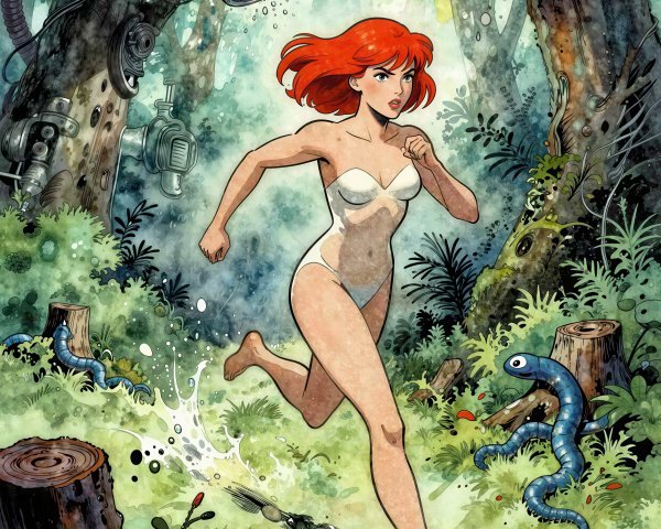 Comic Book Style Painting of Woman in Jungle