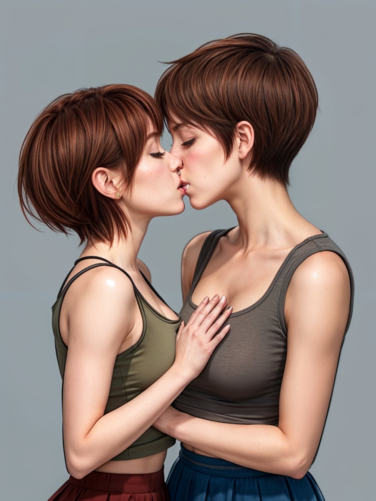 Young women sharing a tender kiss in intimate pose