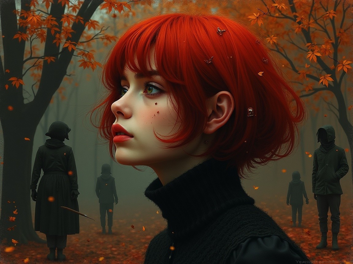 Young Woman in Mystical Autumn Forest Setting