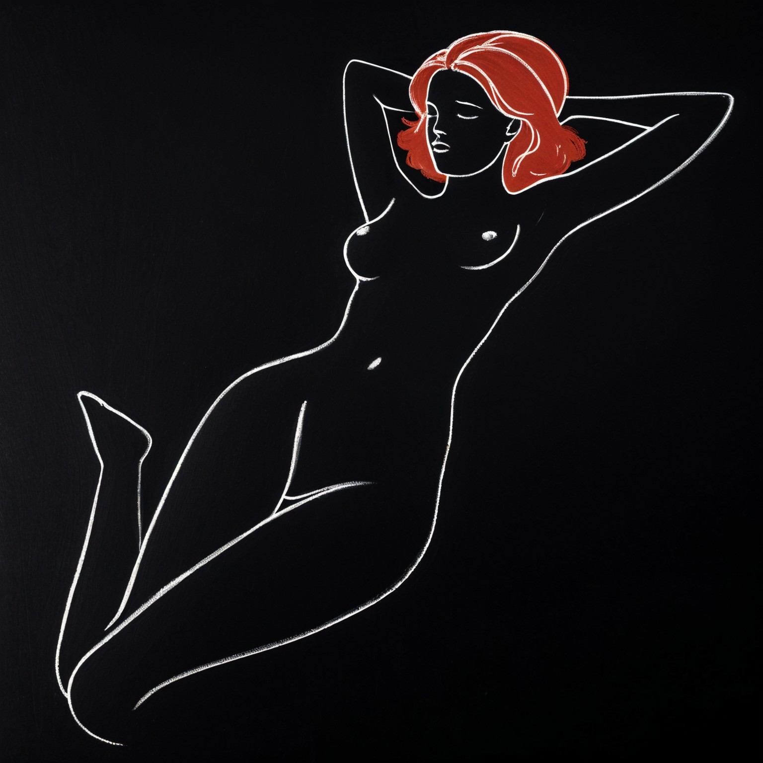 Silhouette of Reclining Nude Woman with Red Hair