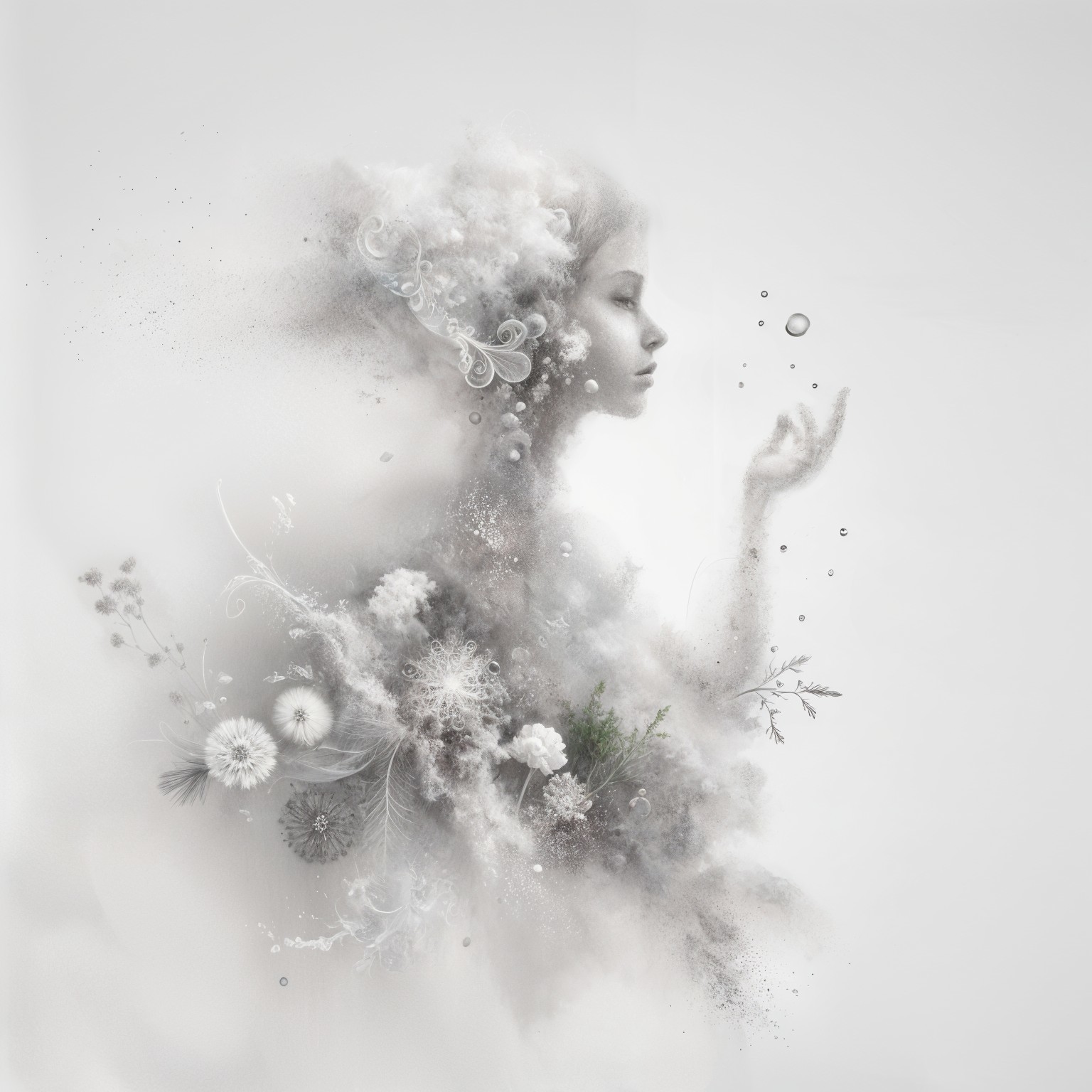 Ethereal Representation of a Young Woman with Florals