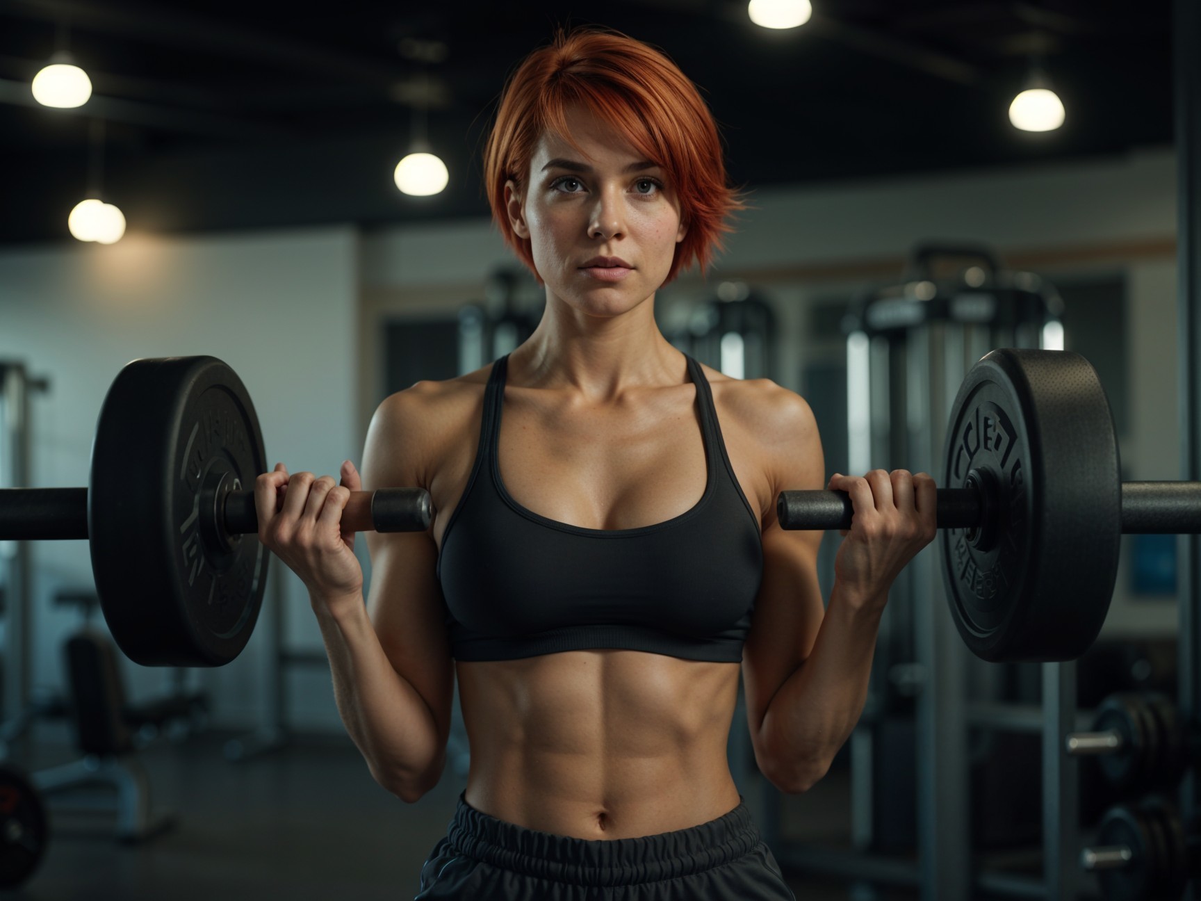 Woman Lifting Barbell in Modern Gym Setting