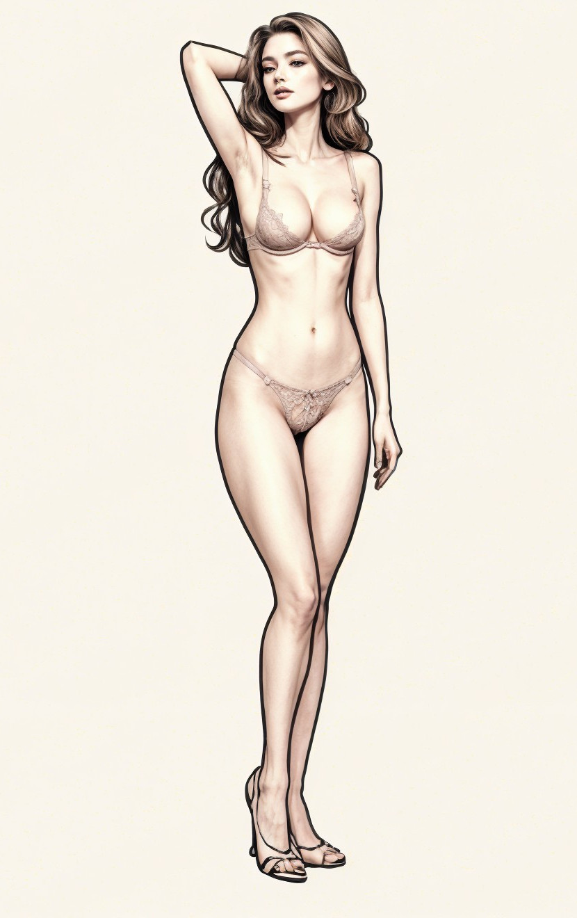 Stylized Illustration of a Confident Woman in Lingerie