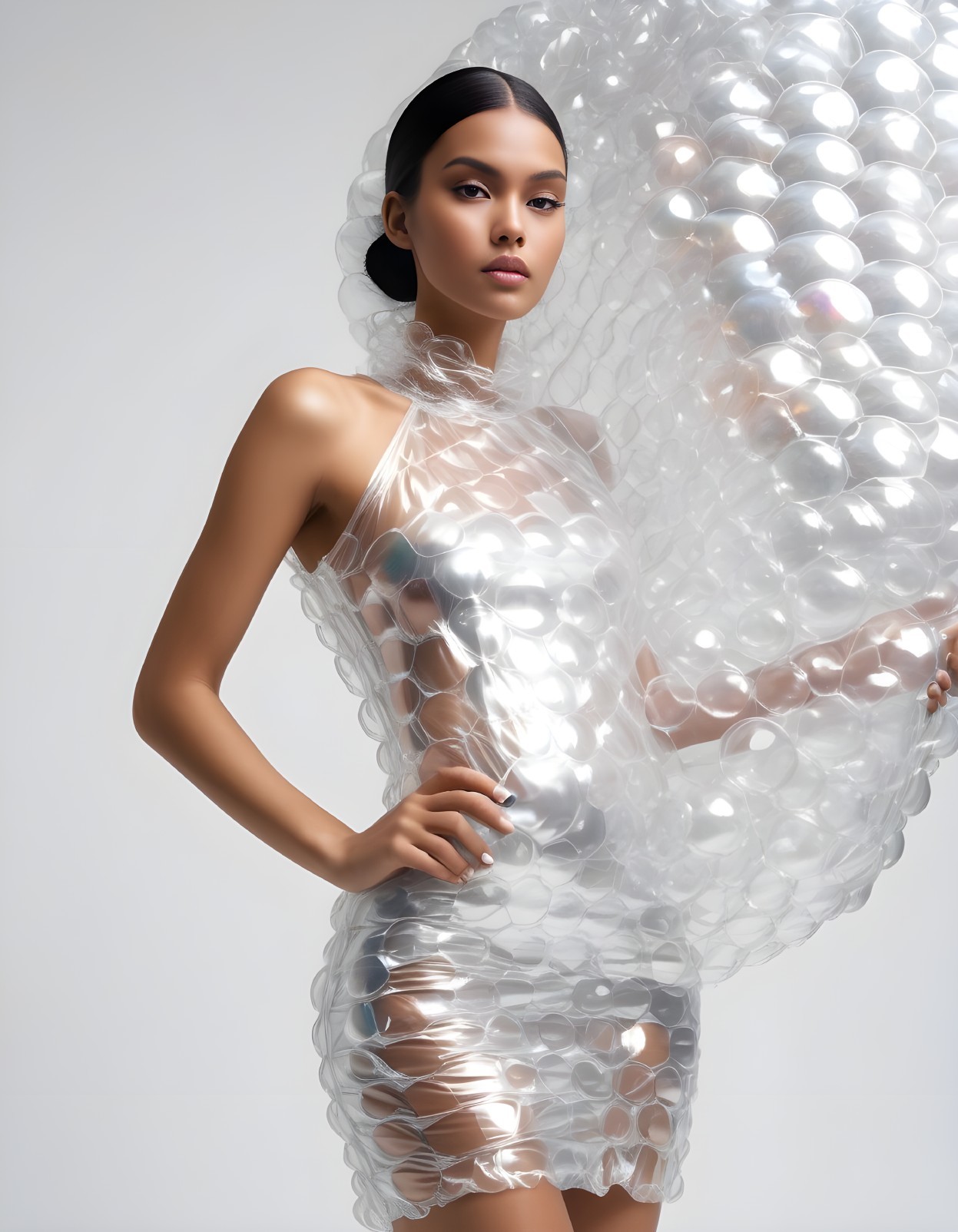 Futuristic Bubble-Wrap Dress with Elegant Styling