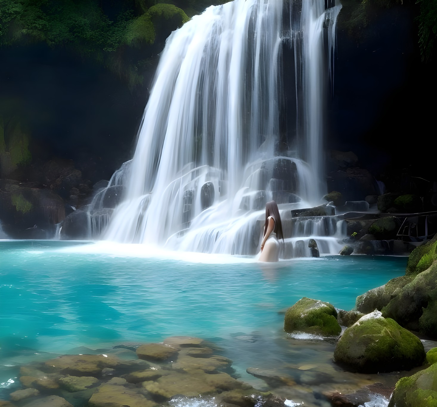 Serene Waterfall and Turquoise Pool in Nature