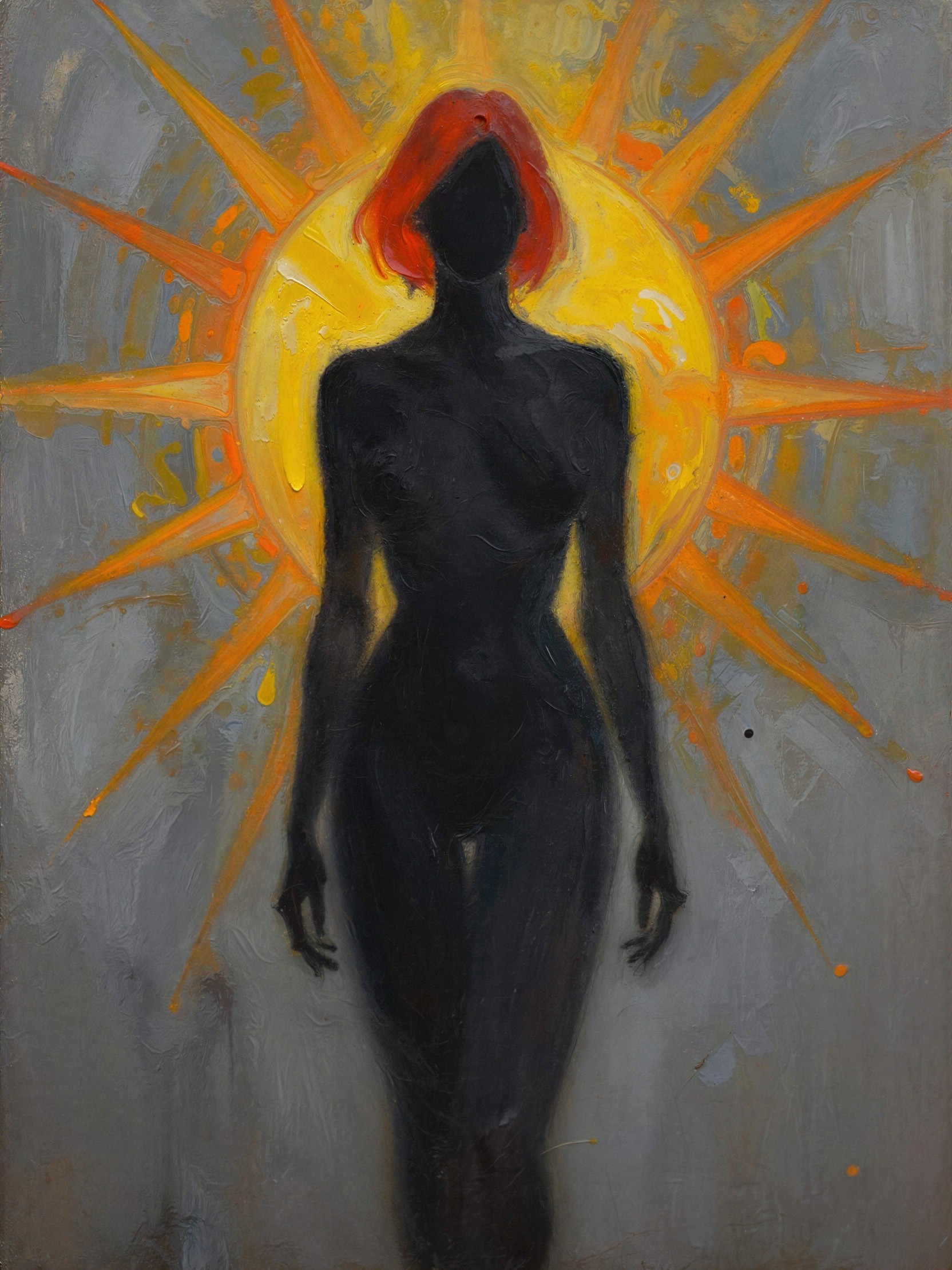 Abstract Woman Silhouette with Radiant Sun Halo