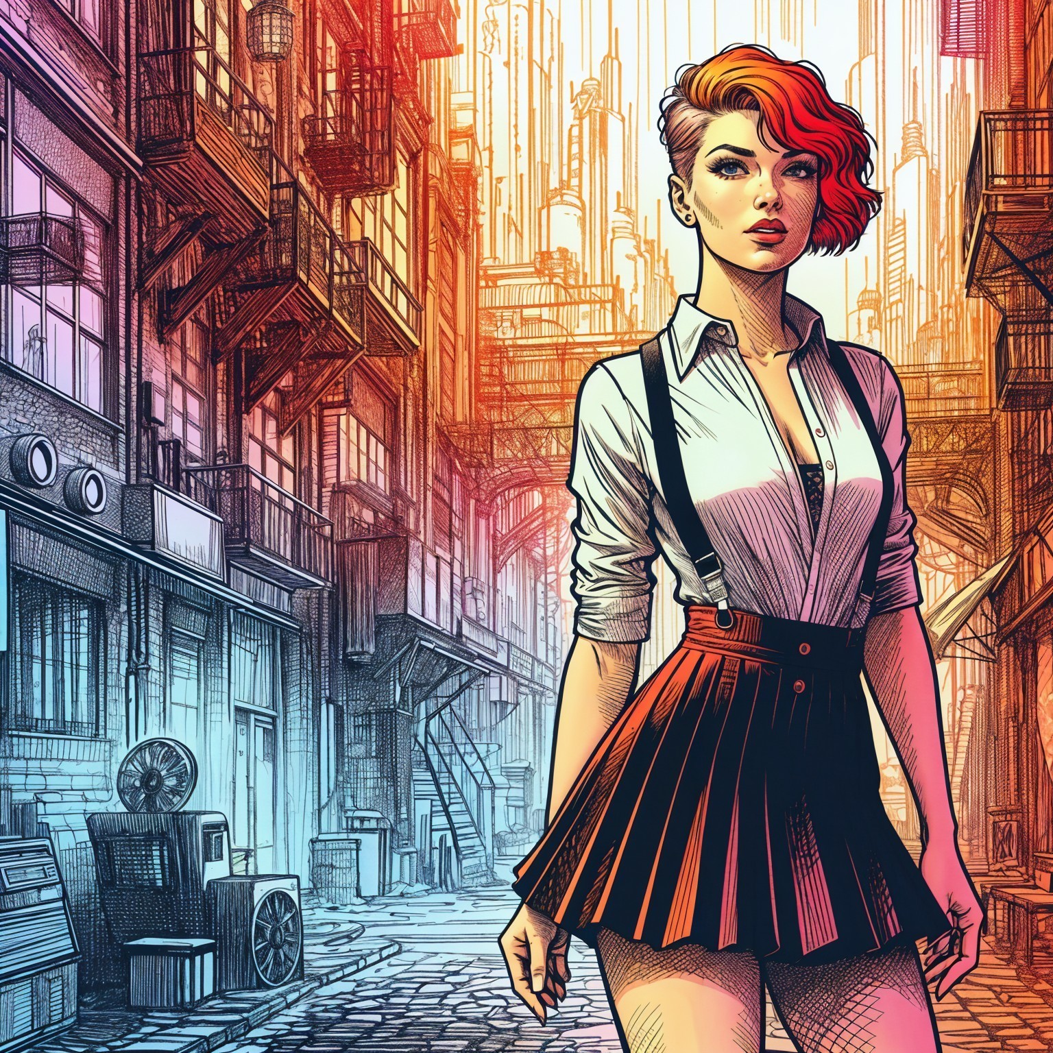 Confident Woman in Vibrant Urban Alley Setting