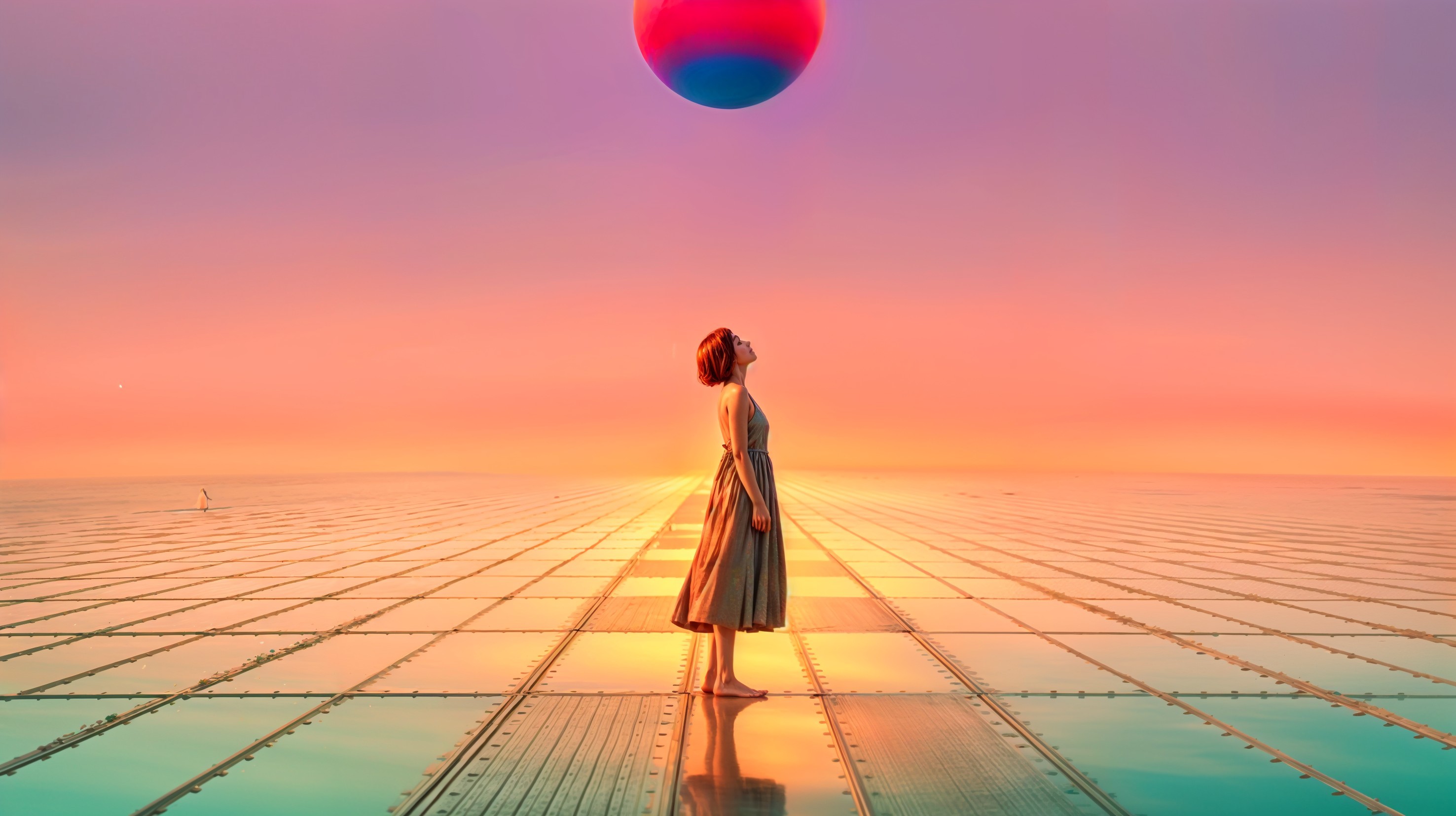 Serene Landscape with Woman and Vibrant Sphere