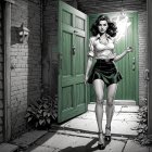 Woman with Red Hair in Grayscale Setting