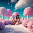 Whimsical Fantasy Landscape with Playful Outfit and Decor