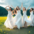 Joyful Figures Dancing in a Vibrant Wildflower Meadow