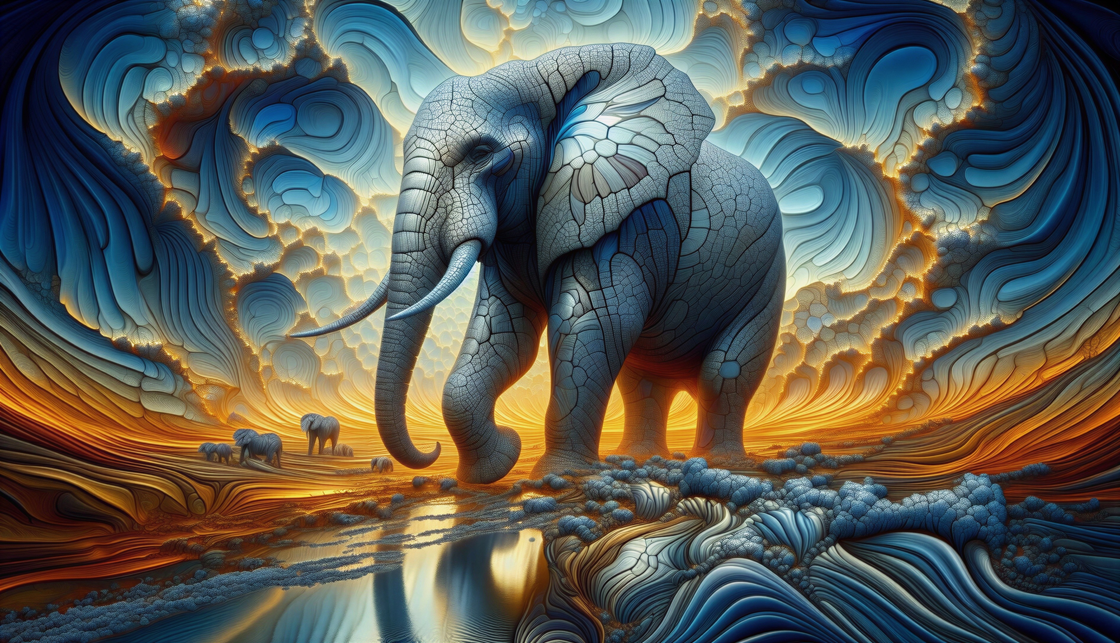 Majestic Elephant in a Surreal Colorful Landscape