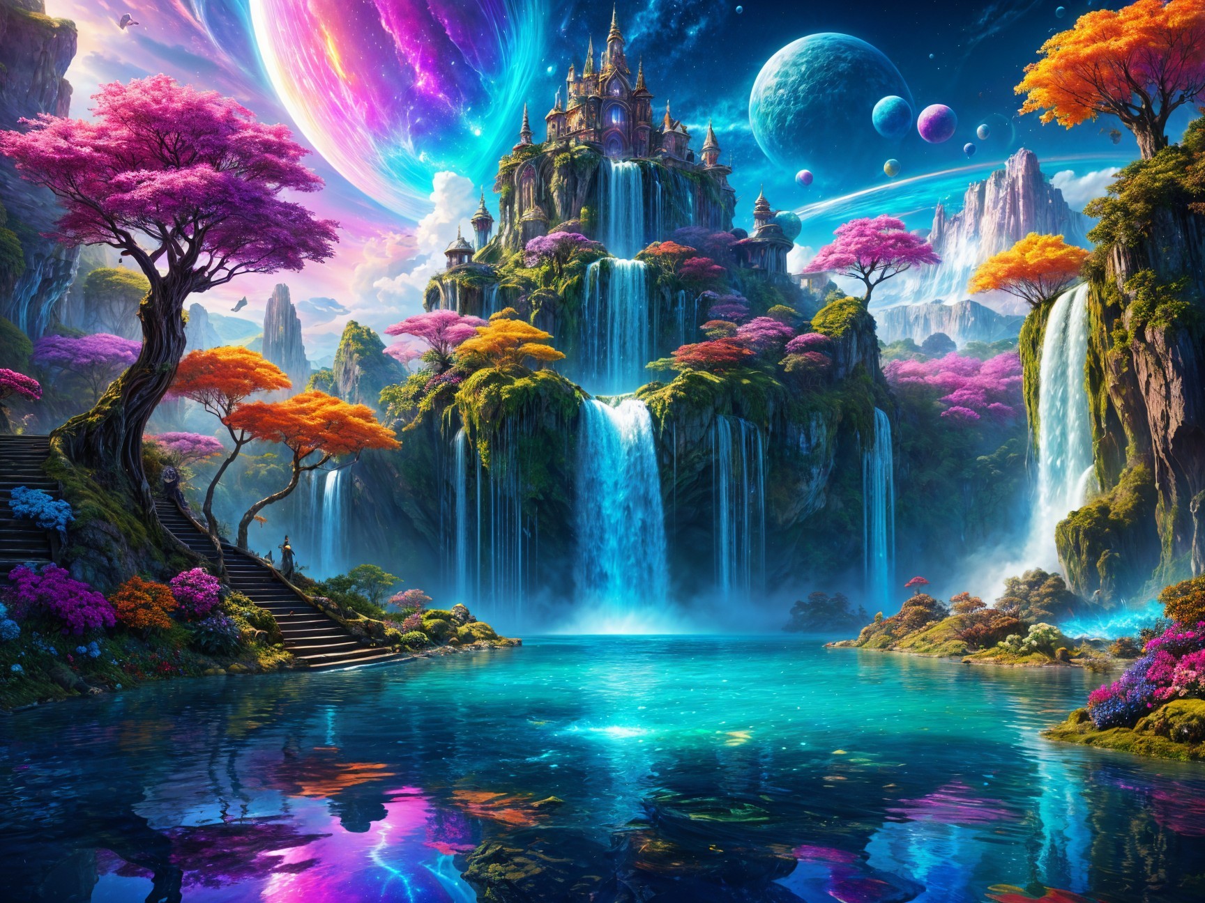 Majestic castle in a vibrant fantasy landscape