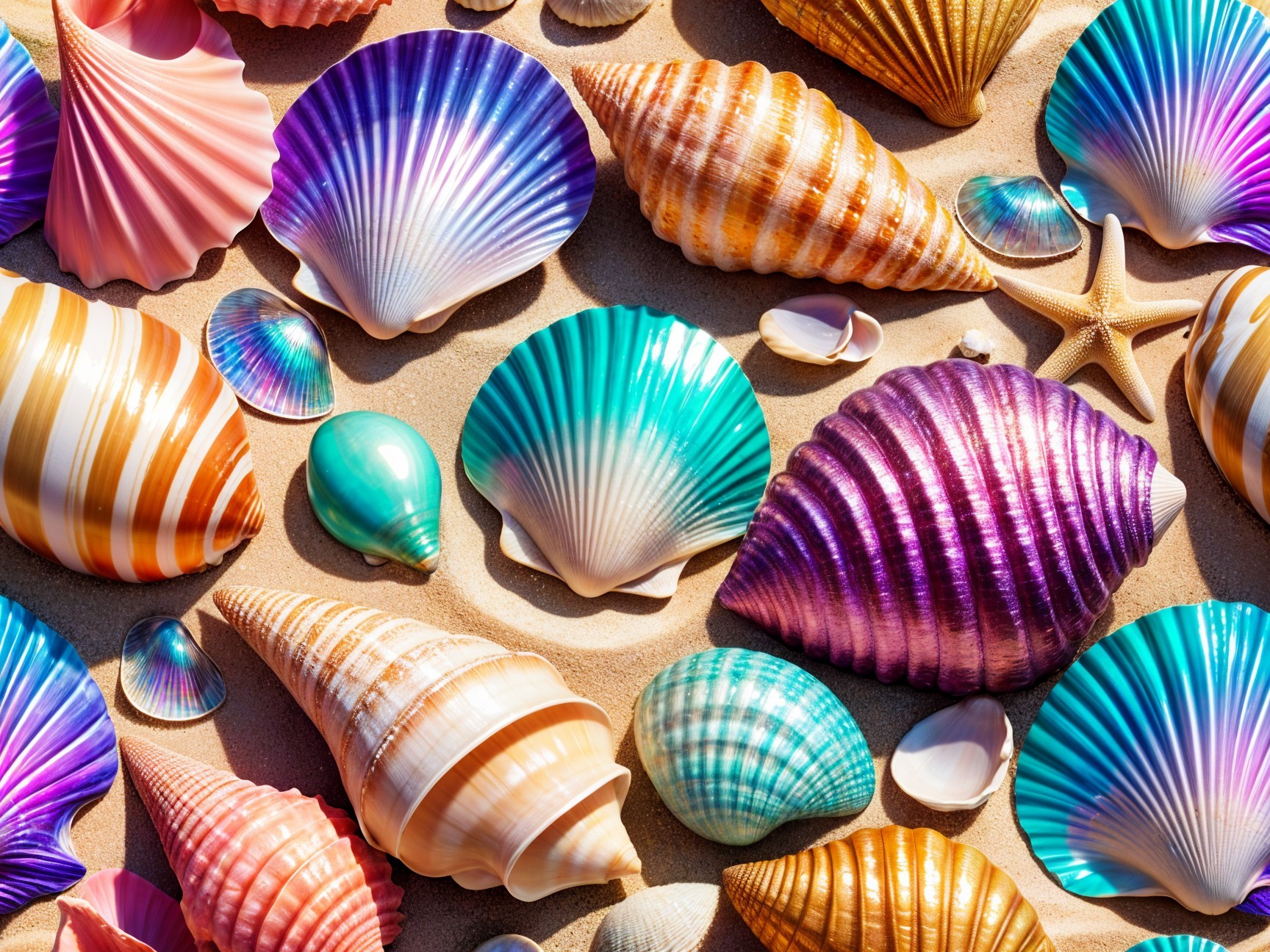 Vibrant Seashell Collection on Sandy Beach