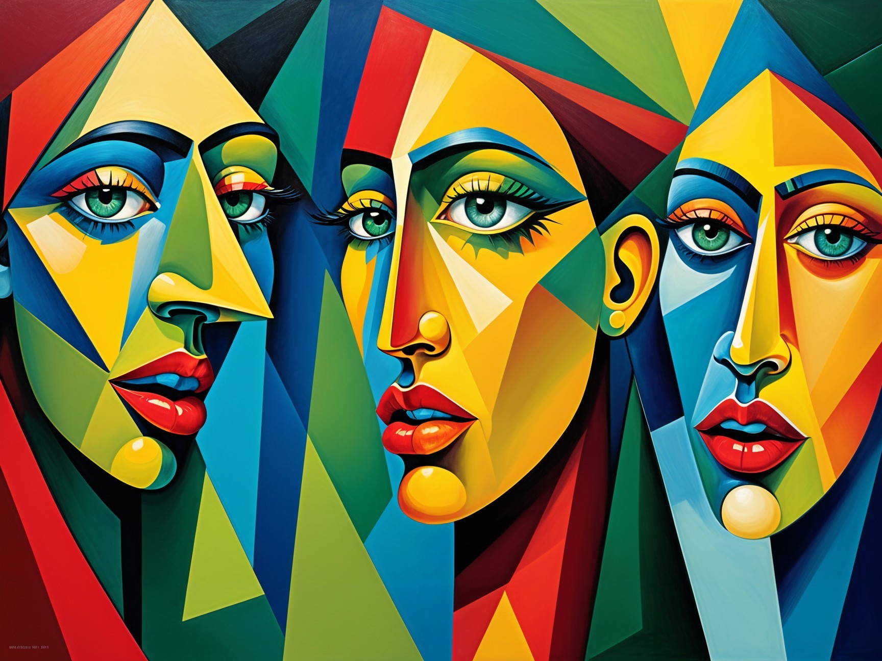 Abstract Geometric Faces in Vibrant Colors and Depth