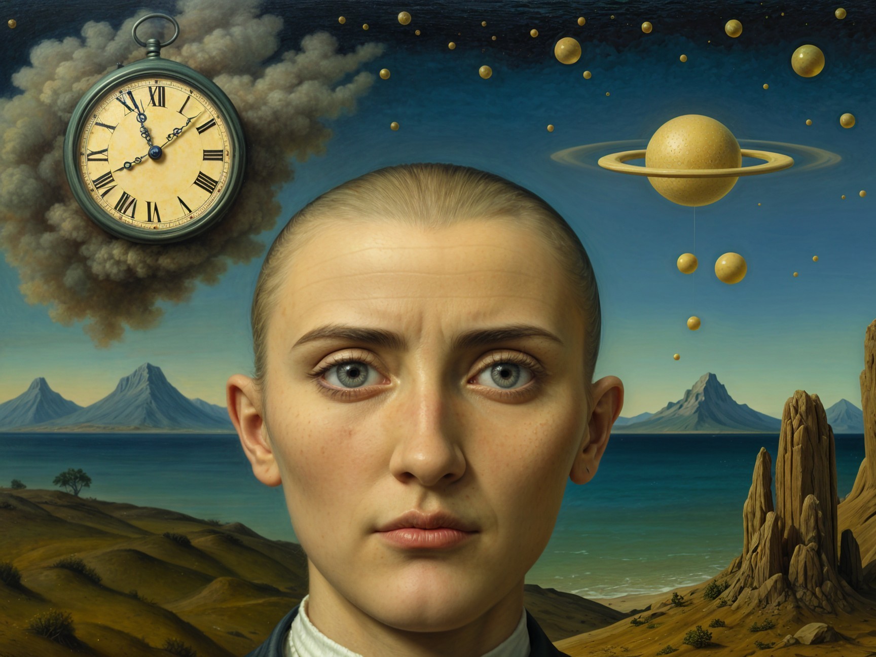 Surreal Artwork of a Woman in a Fantastical Landscape