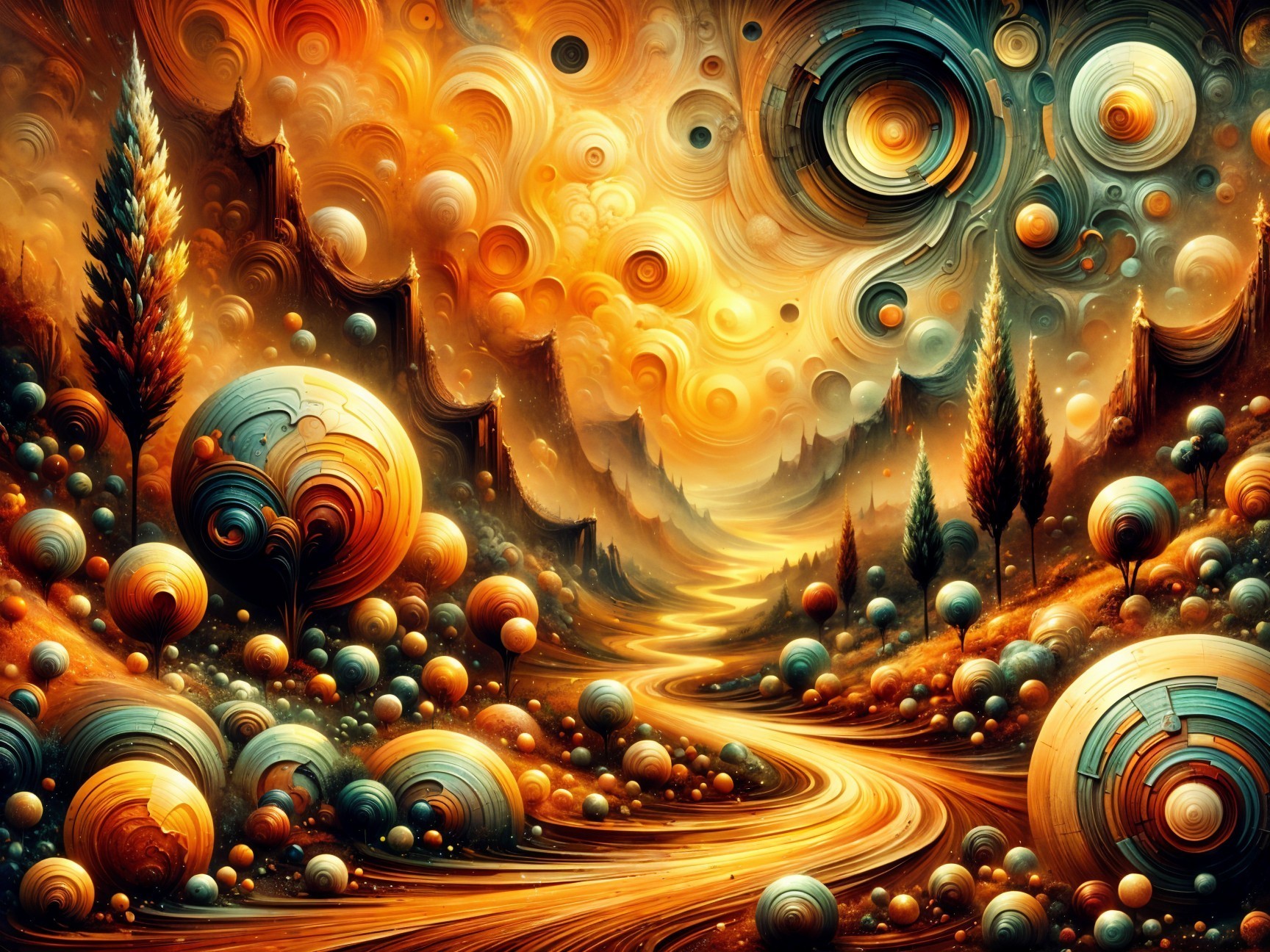 Surreal Vibrant Landscape with Orange and Gold Tones