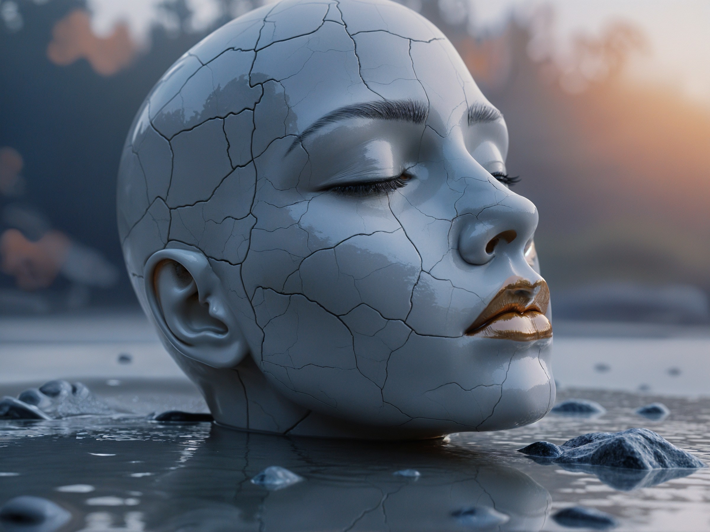 Monochrome Head Emerging from Tranquil Water