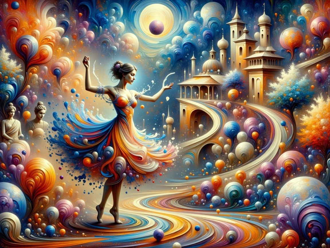 Dreamlike Scene of Dancer in Colorful Dress
