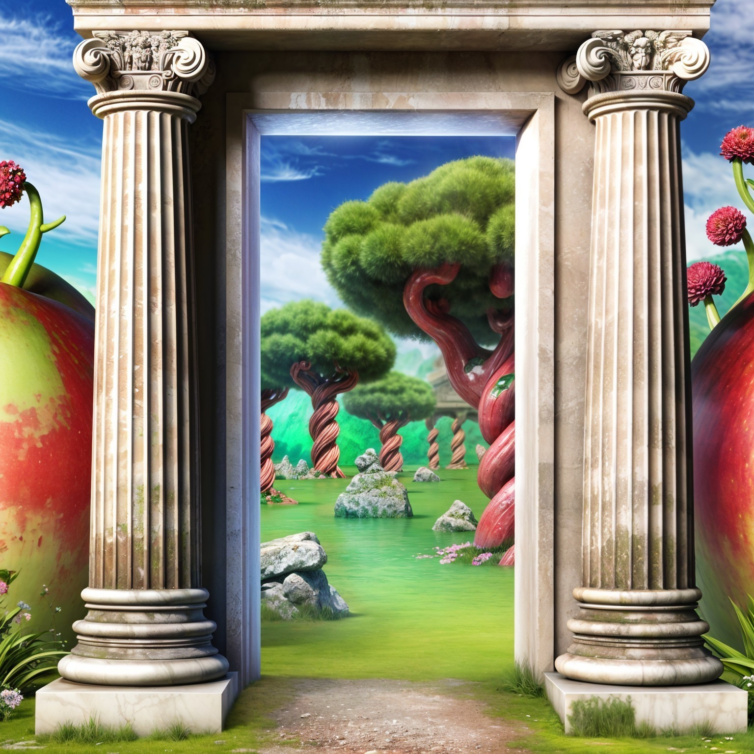 Ancient Doorway Leading to a Surreal Landscape