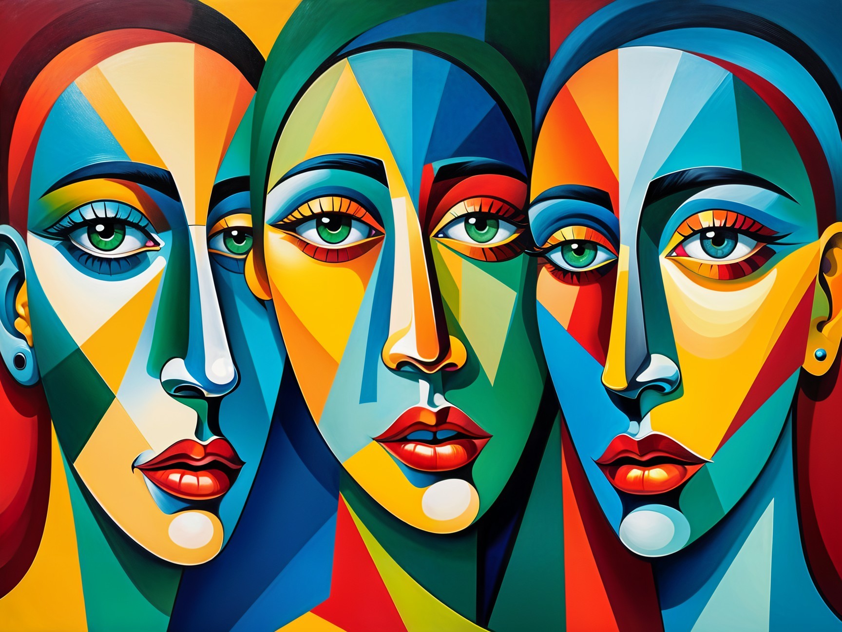 Stylized Faces with Bold Colors and Geometric Shapes