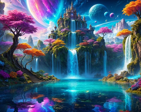 Majestic castle in a vibrant fantasy landscape
