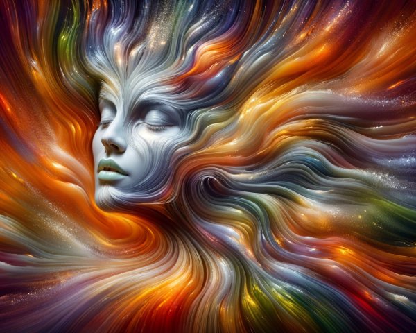 Surreal Face Surrounded by Vibrant Swirling Colors