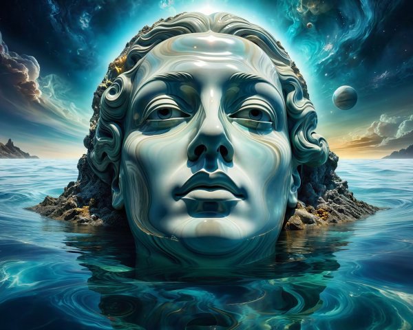 Giant Classical Marble Head in Turquoise Waters
