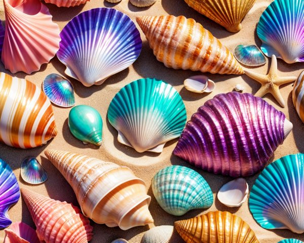 Vibrant Seashell Collection on Sandy Beach
