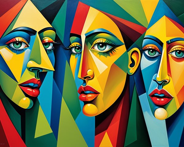 Abstract Geometric Faces in Vibrant Colors and Depth