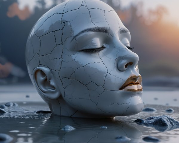 Monochrome Head Emerging from Tranquil Water