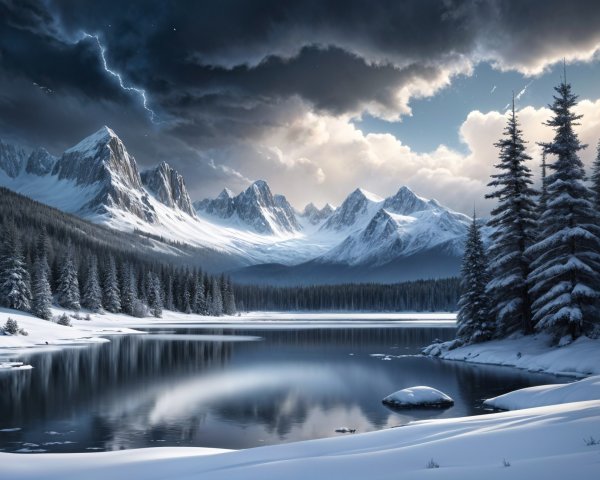Majestic Winter Landscape with Mountains and Lake