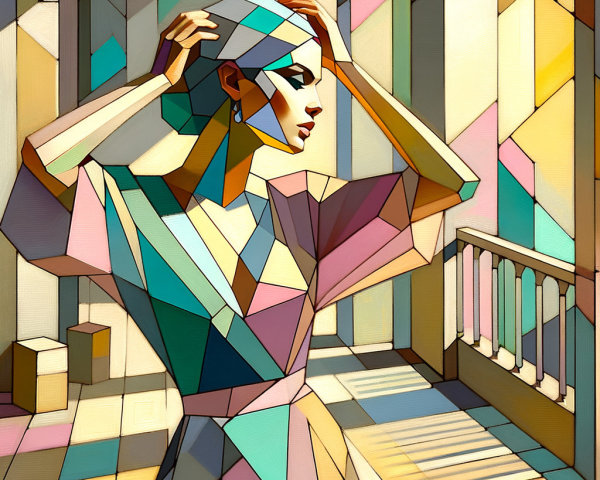Geometric Portrait of a Woman in Pastel Tones