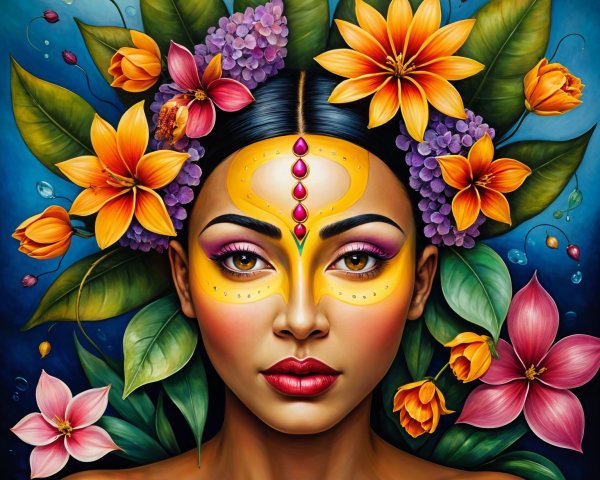 Portrait of a woman with flowers and vibrant colors