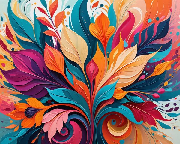 Vibrant Abstract Digital Oil Painting of Floral Arrangement