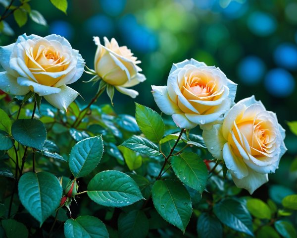 Elegant Yellow Roses Surrounded by Lush Green Leaves