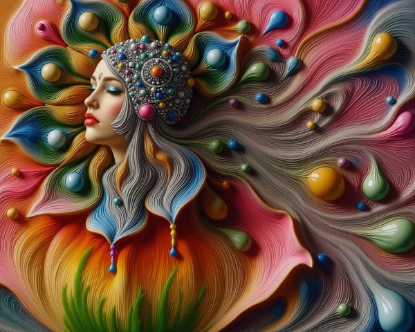 Vibrant Portrait of Woman with Floral Abstract Elements