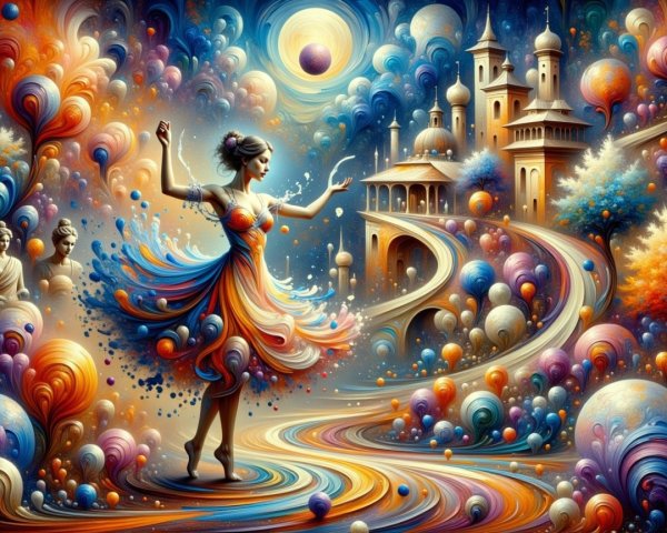 Dreamlike Scene of Dancer in Colorful Dress
