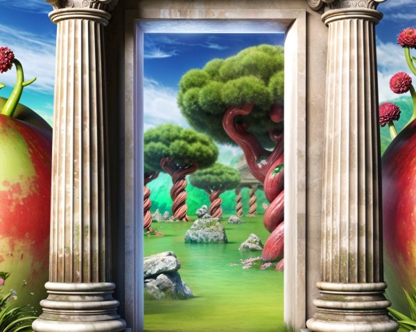 Ancient Doorway Leading to a Surreal Landscape
