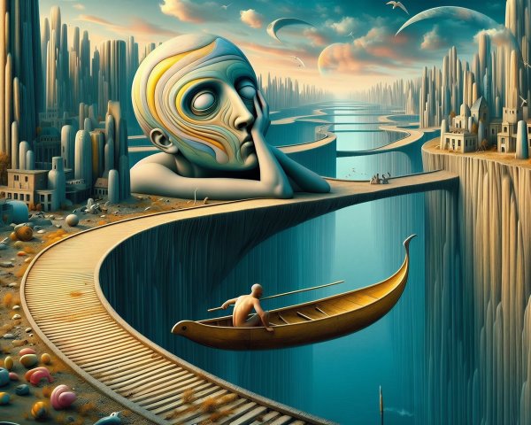 Surreal Digital Painting of a Dreamlike Cliffside City