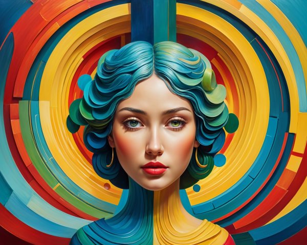 Surreal Portrait of a Woman with Colorful Hair