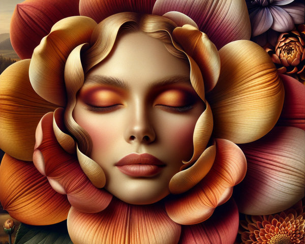 Surreal Artwork of Woman's Face in Flower Petals