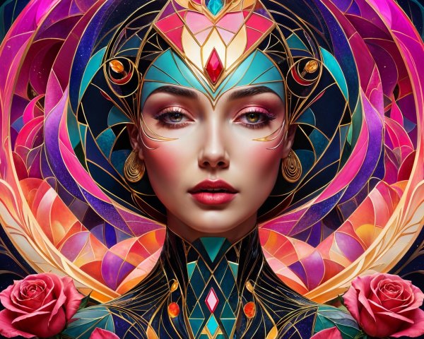 Ethereal Portrait of a Woman with Geometric Patterns