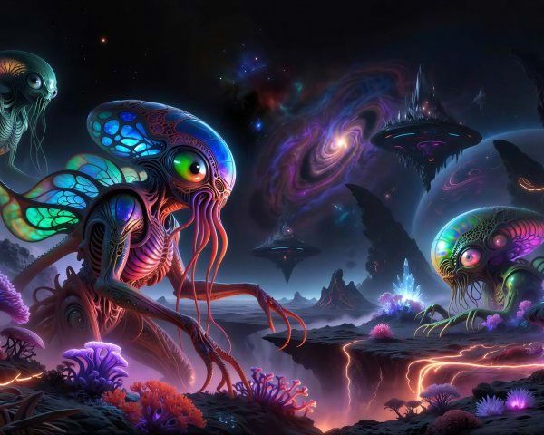 Vibrant Alien Creatures in a Fantastical Landscape